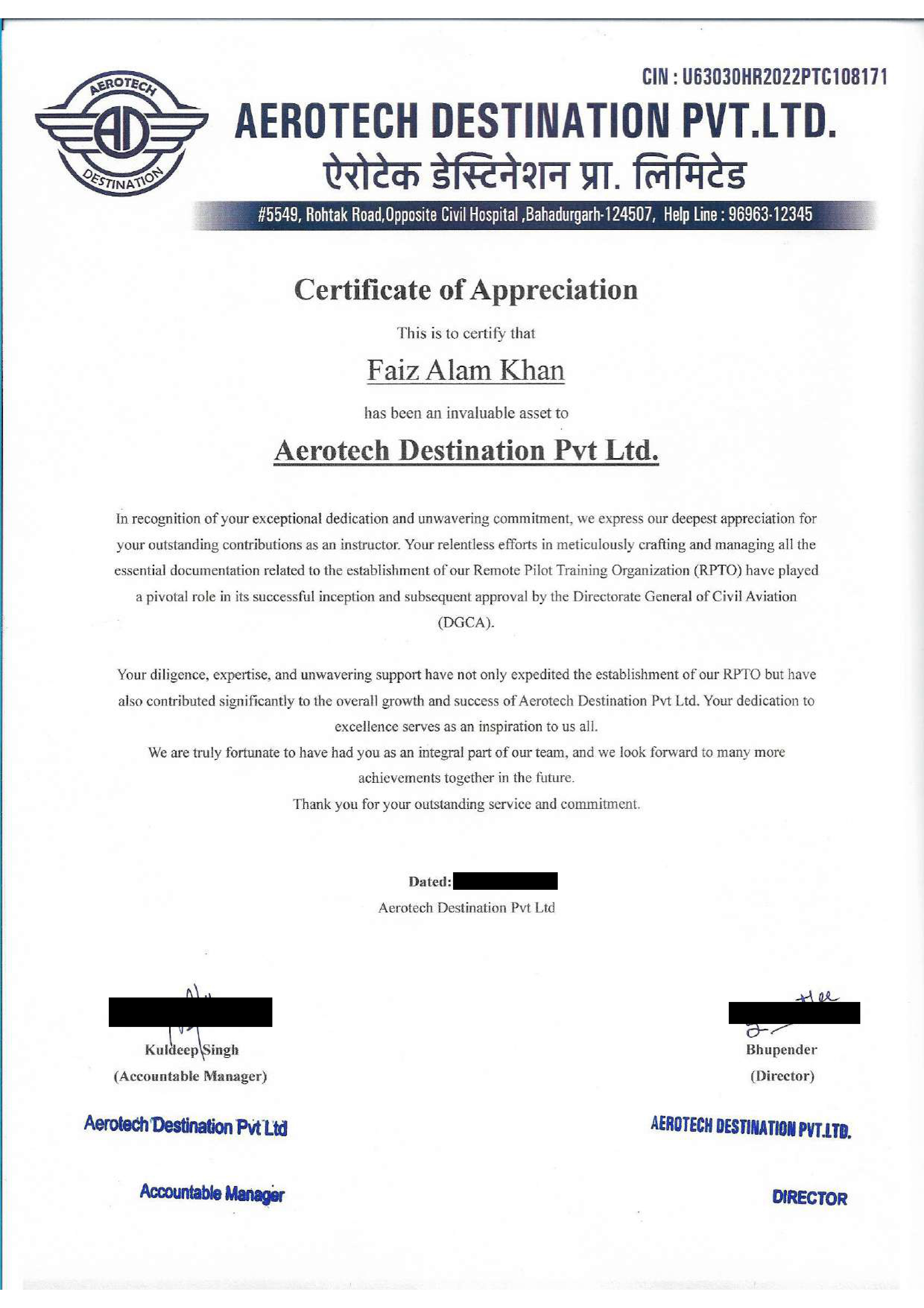 ADPL Certificate of Appreciation